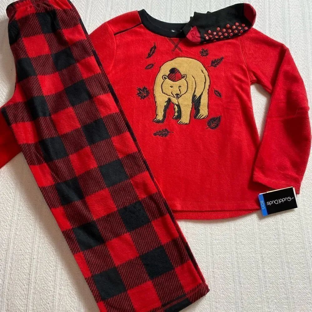 Cuddl Duds Boys Medium (8) Top, Pants & Socks Pajama Set